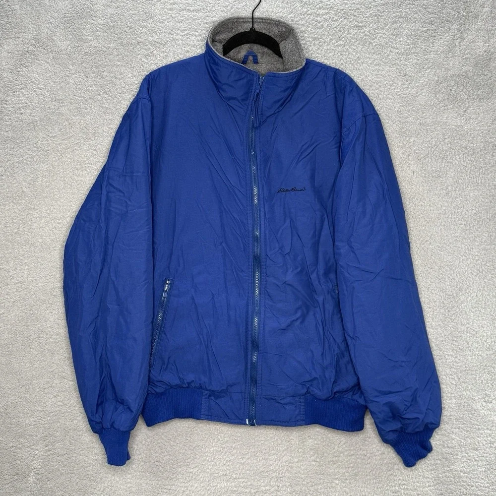 VTG Eddie Bauer Fleece Lined Bomber Jacket Mens Blue Outdoor Hike Coat L Tall LT